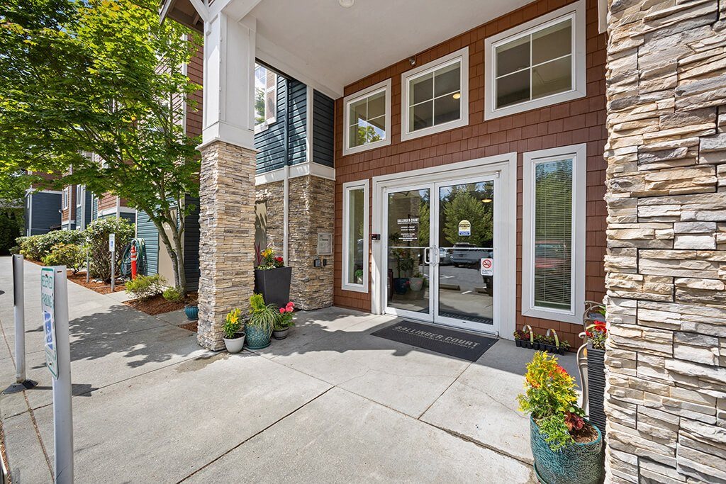 Exterior Entrance at Ballinger Court Senior Apartments in Edmonds WA